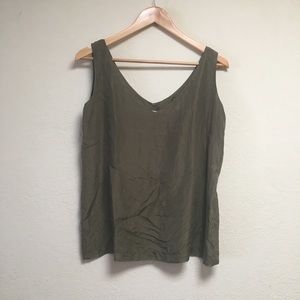 100% Olive Green Silk Top from Vintage Express