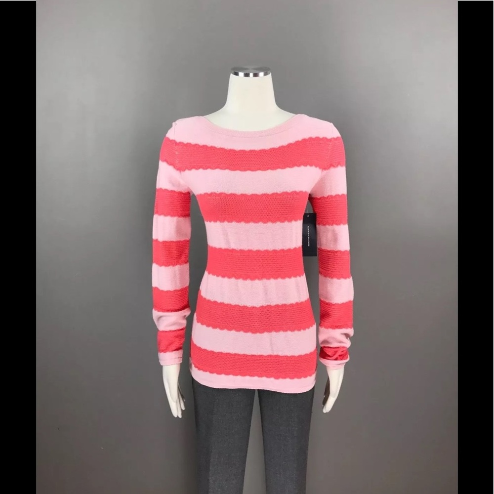 TOMMY HILFIGER Sweater Top Crochet Striped NEW