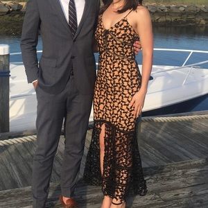 Black and nude lace cocktail dress