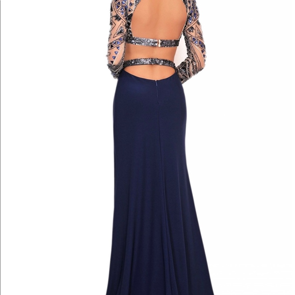 Women Long Sleeve Backless Beading Evening Dress