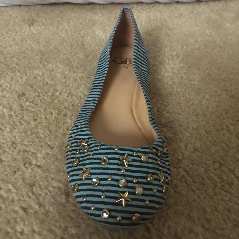 Nautical studded blue striped ballet flats