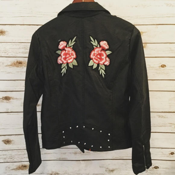 Moto Jacket Studs/Roses NEW!!🍁SZ Lrg - Picture 3 of 6