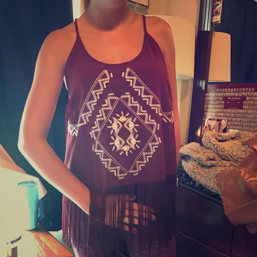 Maroon fringe top