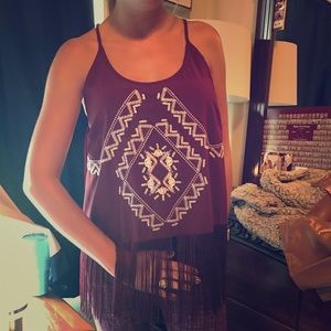 Maroon fringe top