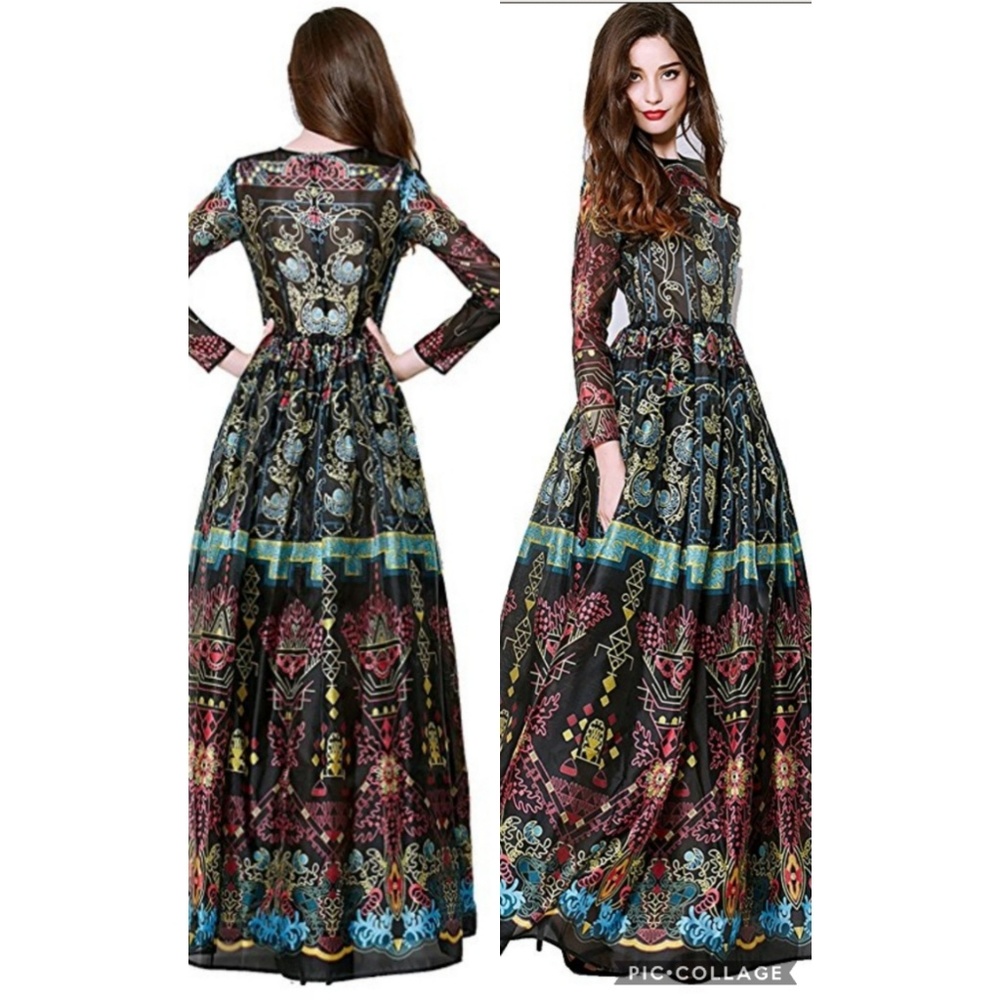NWOT Elisen Black Printed Ball Gown Formal Size M