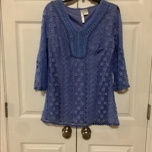 EUC BEAUTIFUL BLUE LACE TUNIC BY FORGOTTEN GRACE.