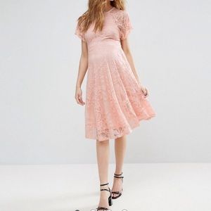 ASOS lace dress with flutter sleeves.