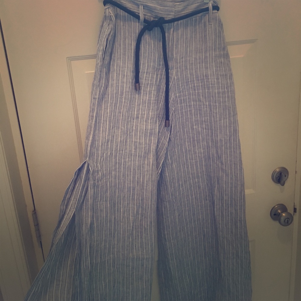 Blue/white striped anthropologie wide legged pant