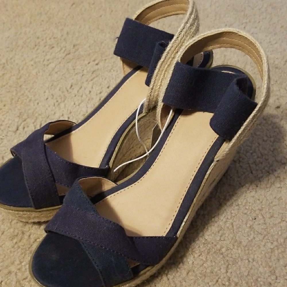 Navy and Tan Summer Wedged Heels