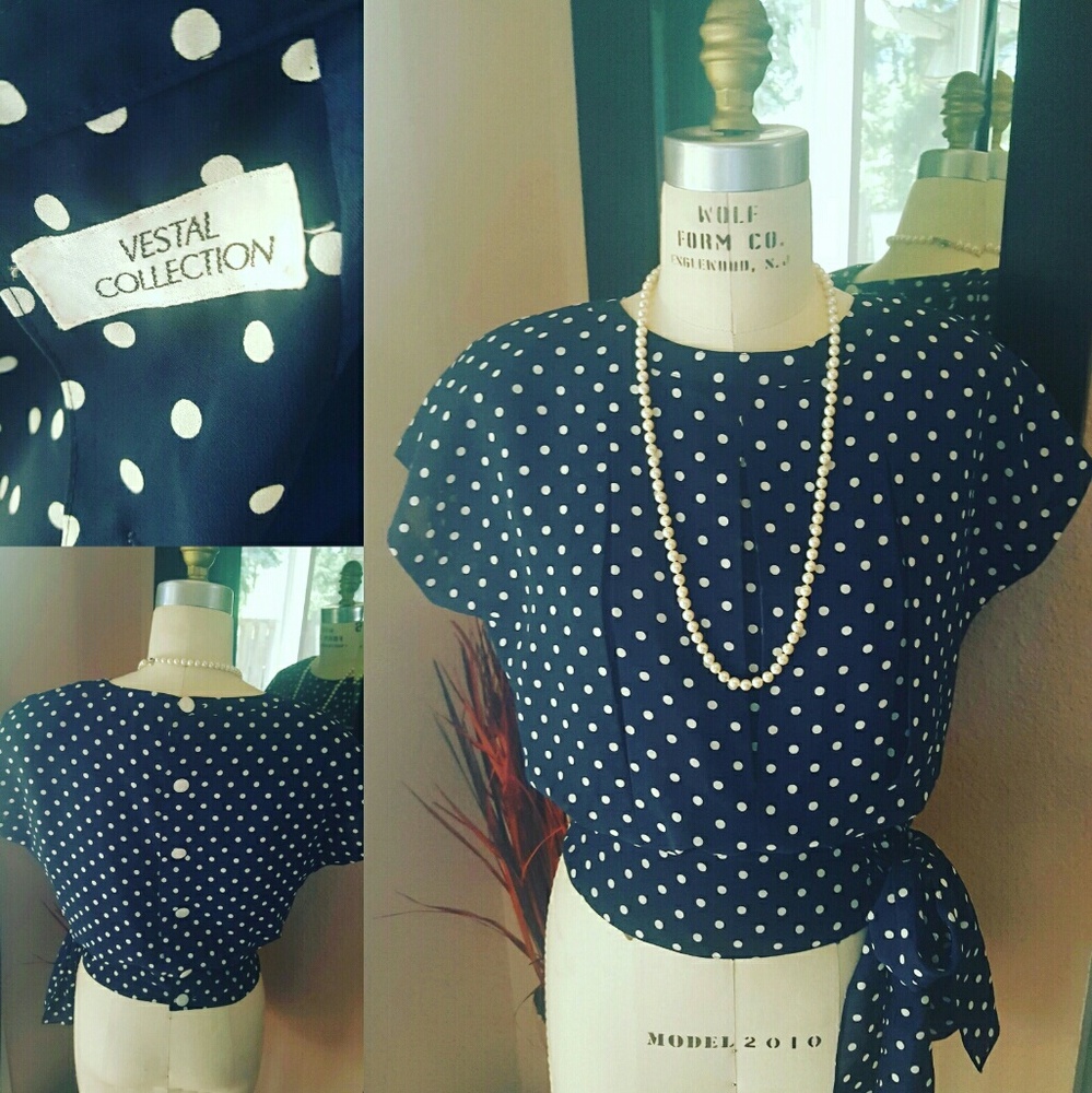 Vestal Collection - Vintage blue polka dot blouse