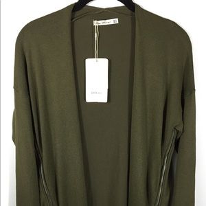 Zara Knit Sweater open cardigan olive green