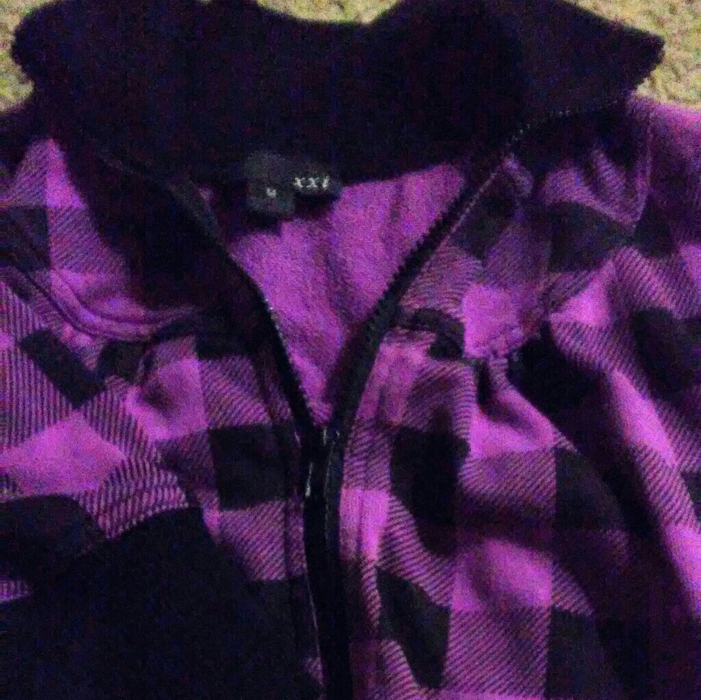 Purple plaid forever 21 half sleeve zip up jacket