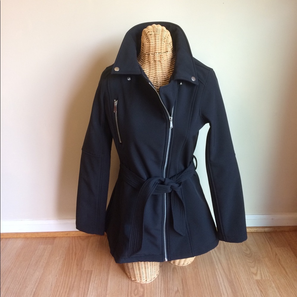 NWT~BLACK Onyx Fleece Lined Zippered Belted Trench