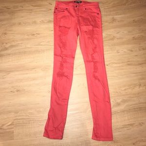 Coral colored ripped skinny jeans size-25