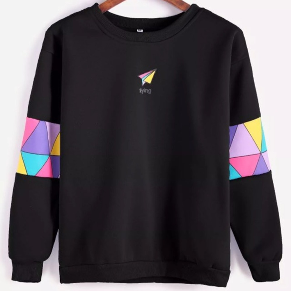 Black paper airplane Patchwork Pullover