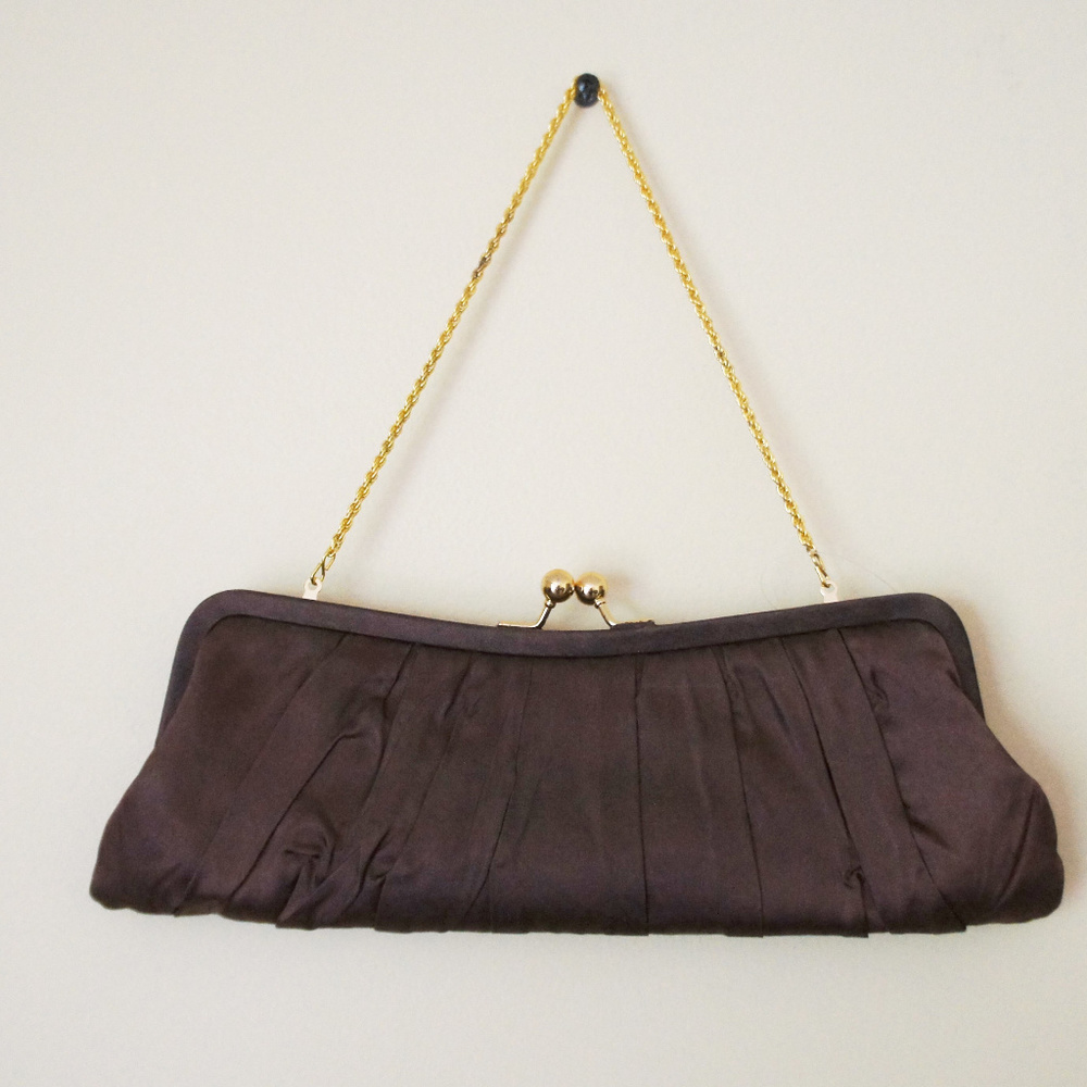 Cache Chocolate Brown Clutch with Gold Tone Chain