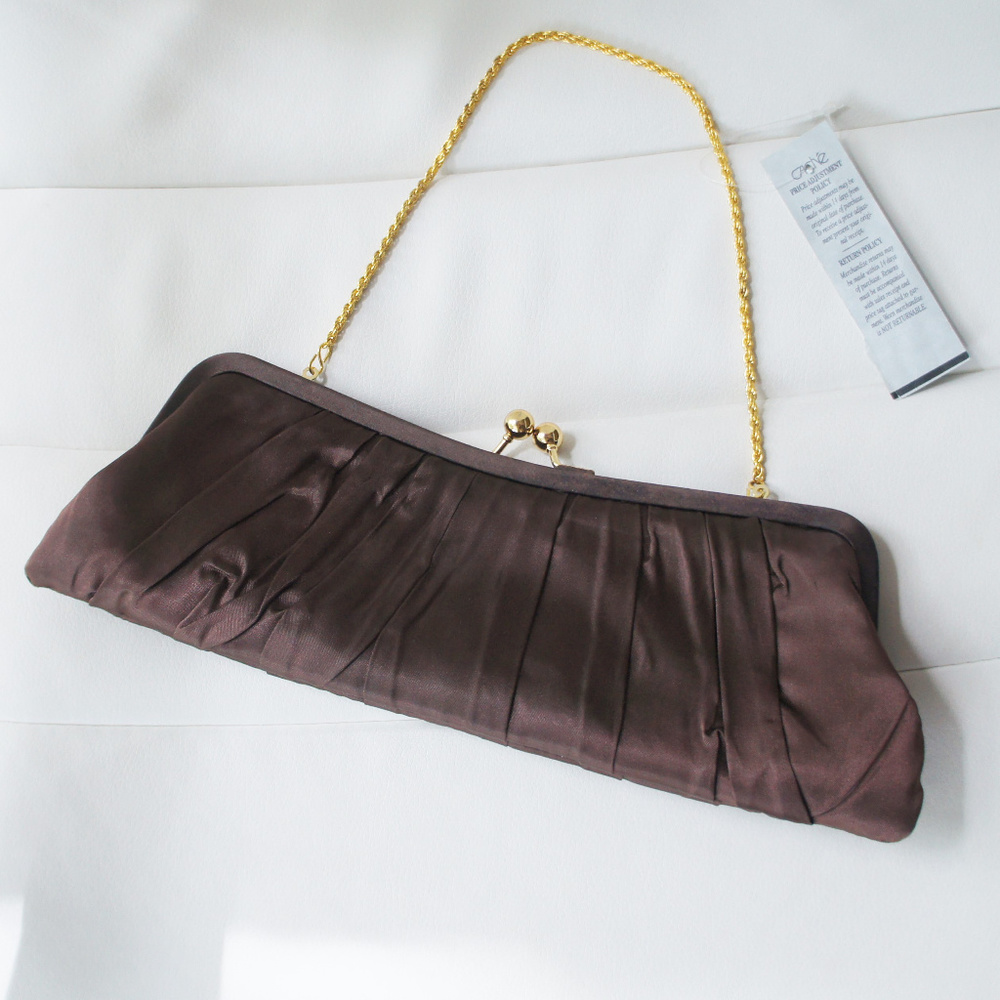 Cache Chocolate Brown Clutch with Gold Tone Chain - Picture 2 of 5