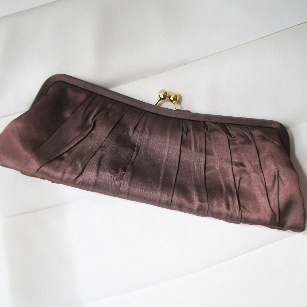 Cache Chocolate Brown Clutch with Gold Tone Chain - Picture 3 of 5