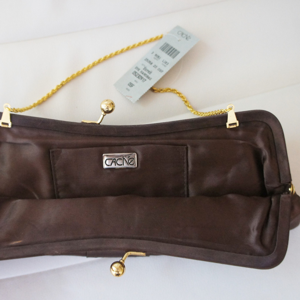 Cache Chocolate Brown Clutch with Gold Tone Chain - Picture 4 of 5