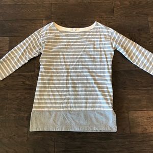 GAP Maternity Gray and White Striped Boat Neck Top