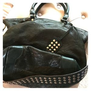 Be & D Bond Street Leather Tote Dark Green