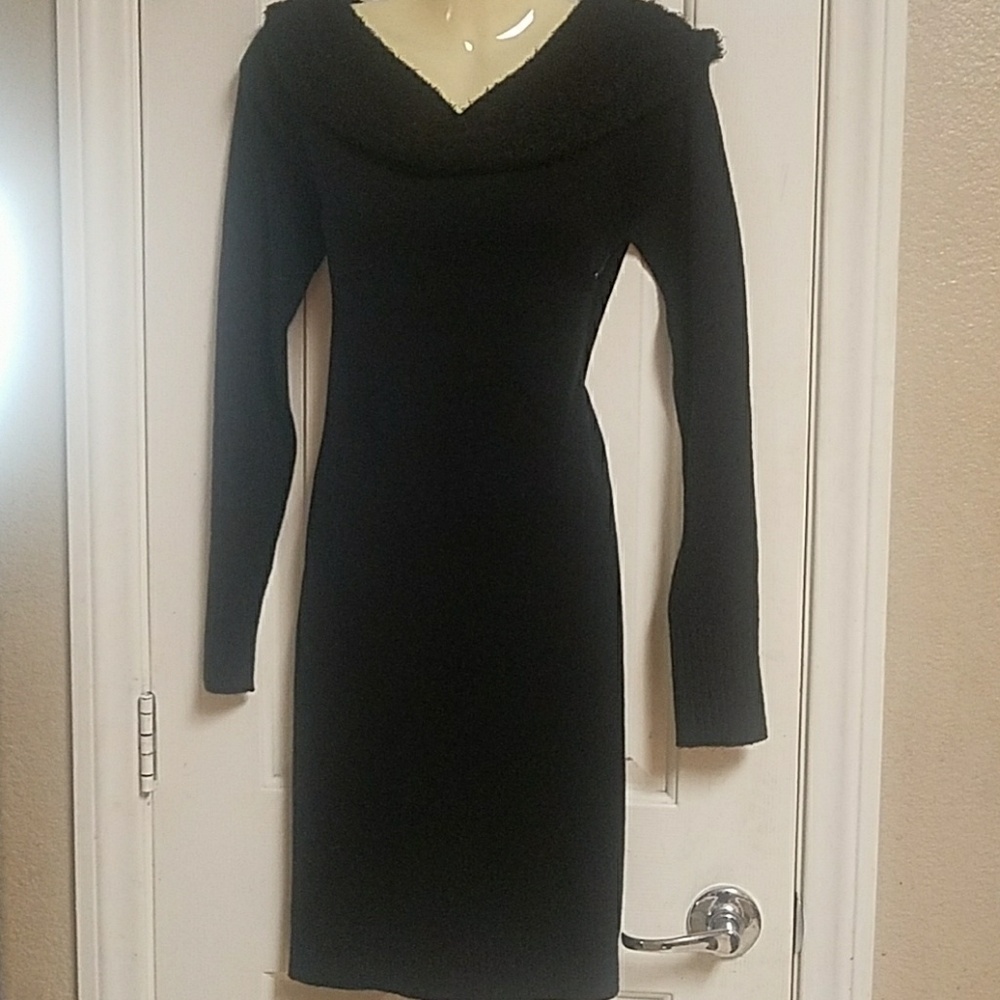 Black Sweater Dress with Cowl Neck