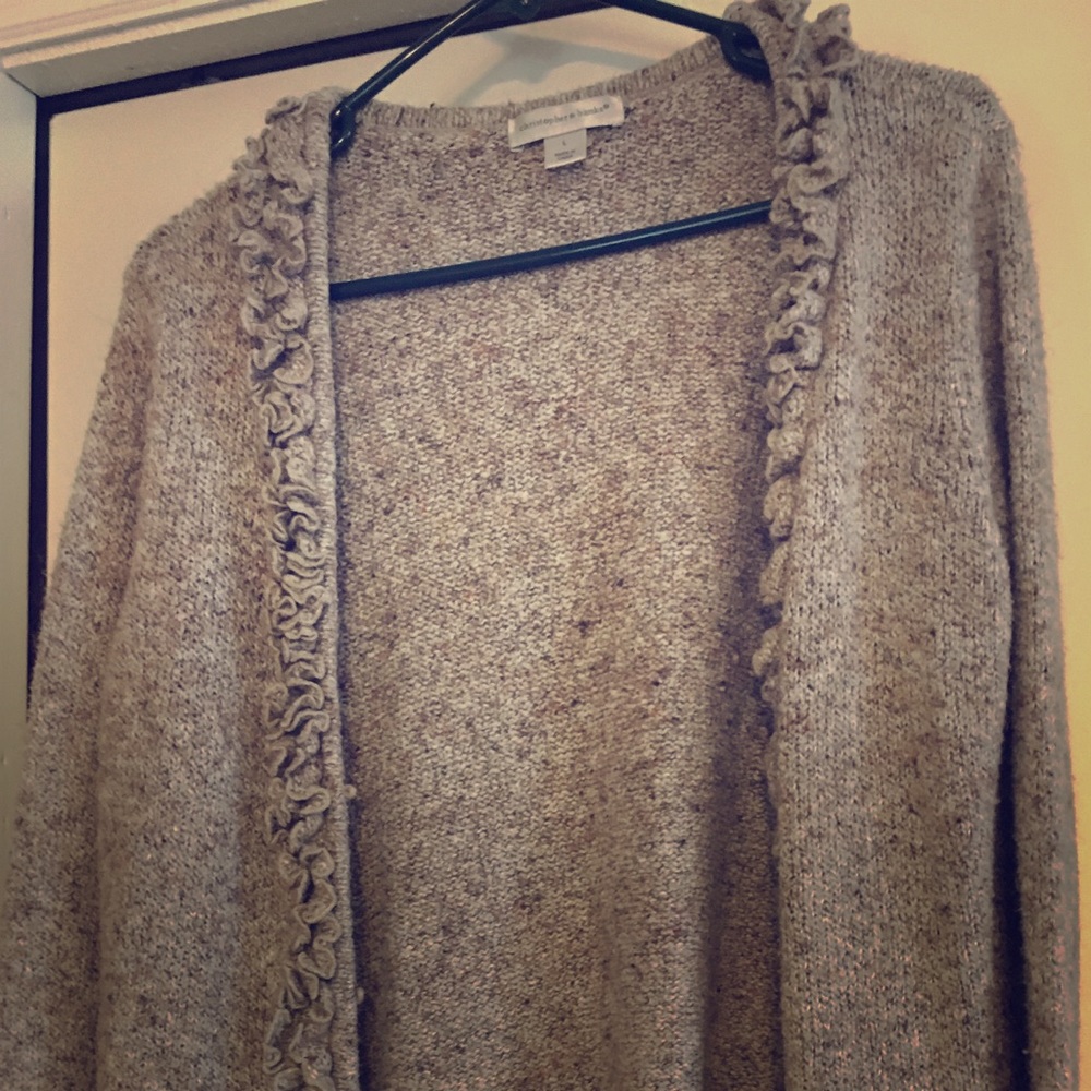 Taupe cardigan sweater, size L.