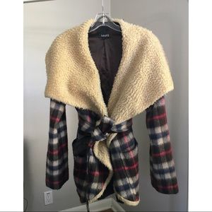Faux Sheepskin Plaid Coat
