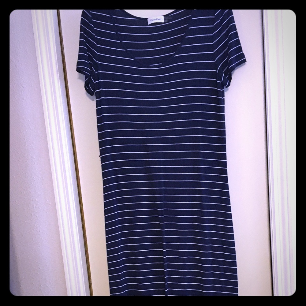Calvin Klein navy striped dress. Size M.