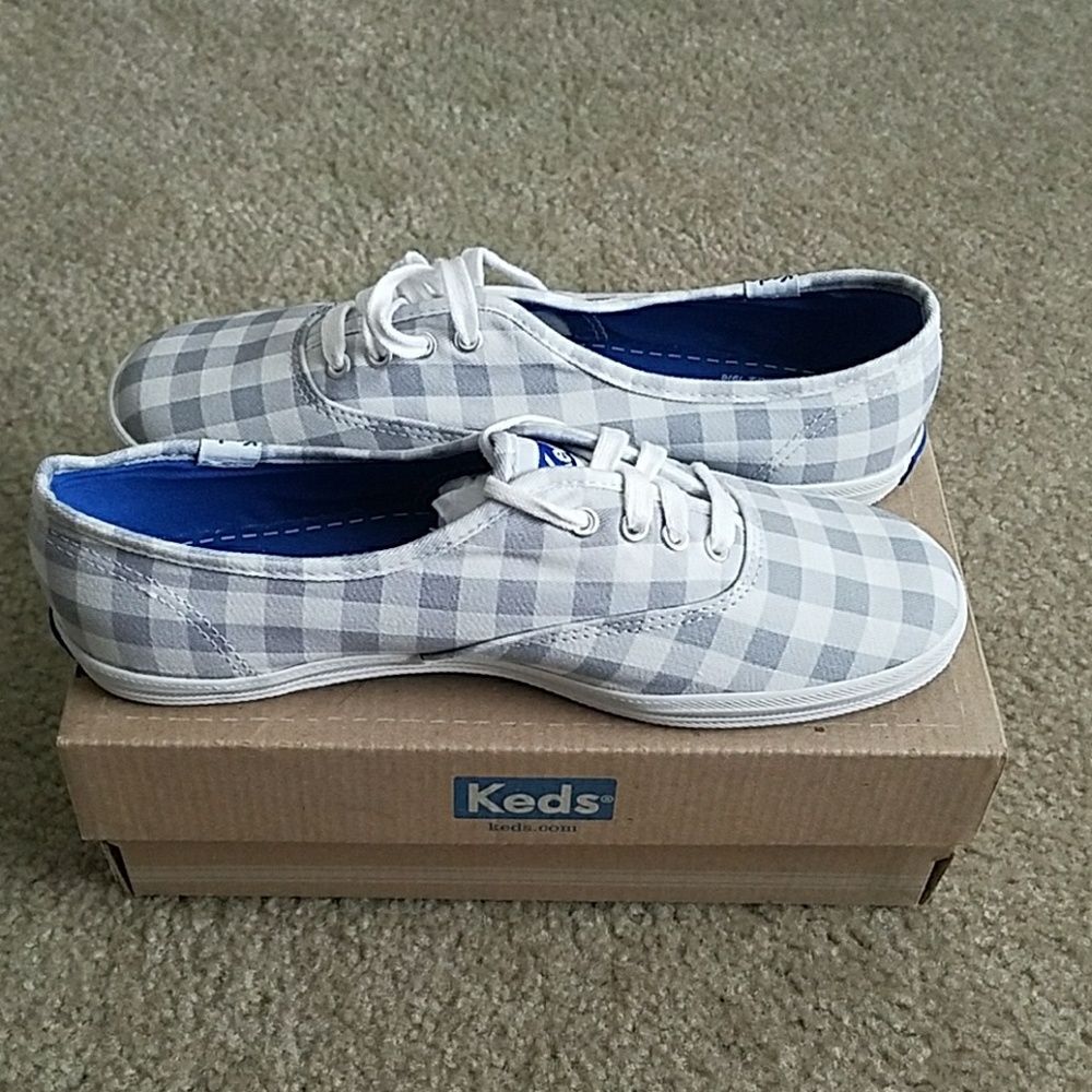 Keds gray gingham sneakers, size 7.5