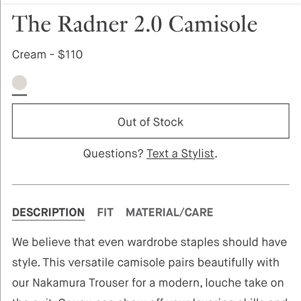 MM. LAFLEUR Radner 2.0 Camisole Sz XL Cream - Picture 7 of 7