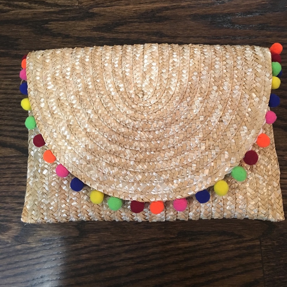Straw Pom Pom clutch/purse NEW!