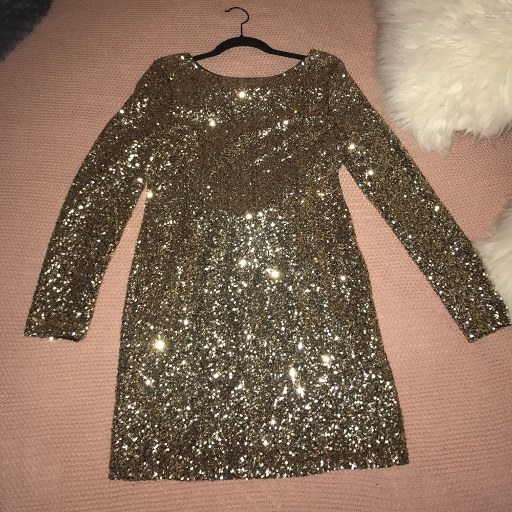 Backless Sequin Gold Dress
