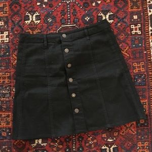 High Waisted Black Denim Skirt with Buttons