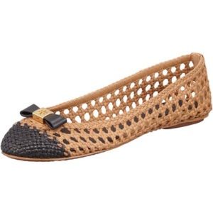 Tory Burch Carlyle Woven Leather Ballerina Flat