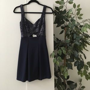 Navy Blue Sequin Skater Dress