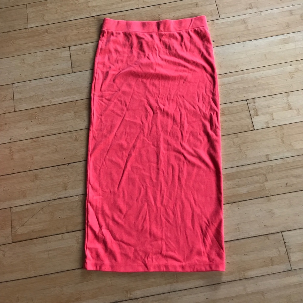 long neon pink skirt