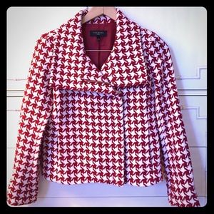 Talbots Size 4P Red & Cream Houndstooth Jacket
