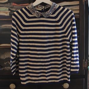J. Crew Merino Wool Striped Sweater, Floral Collar