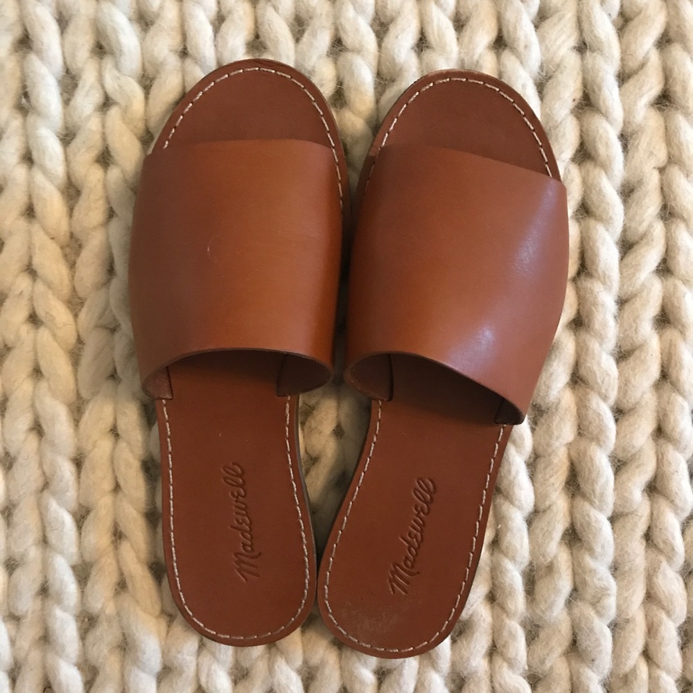 Madewell Tan Leather Slides Size 6.5