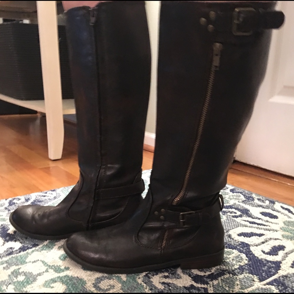 Report Brown Vegan Leather Moto Boots size 9.5
