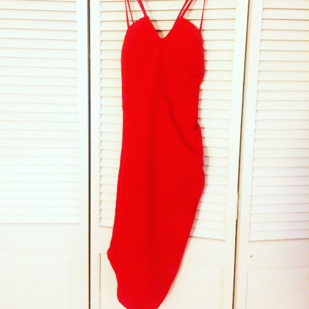 Red "never buy your own drinks" dress