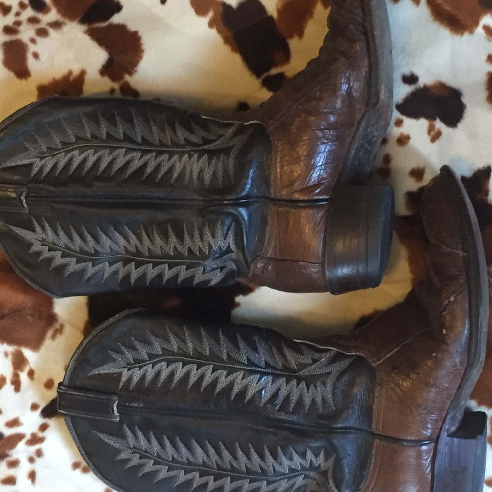Vintage Tony Lama Cowboy Boots Ostrich Accents