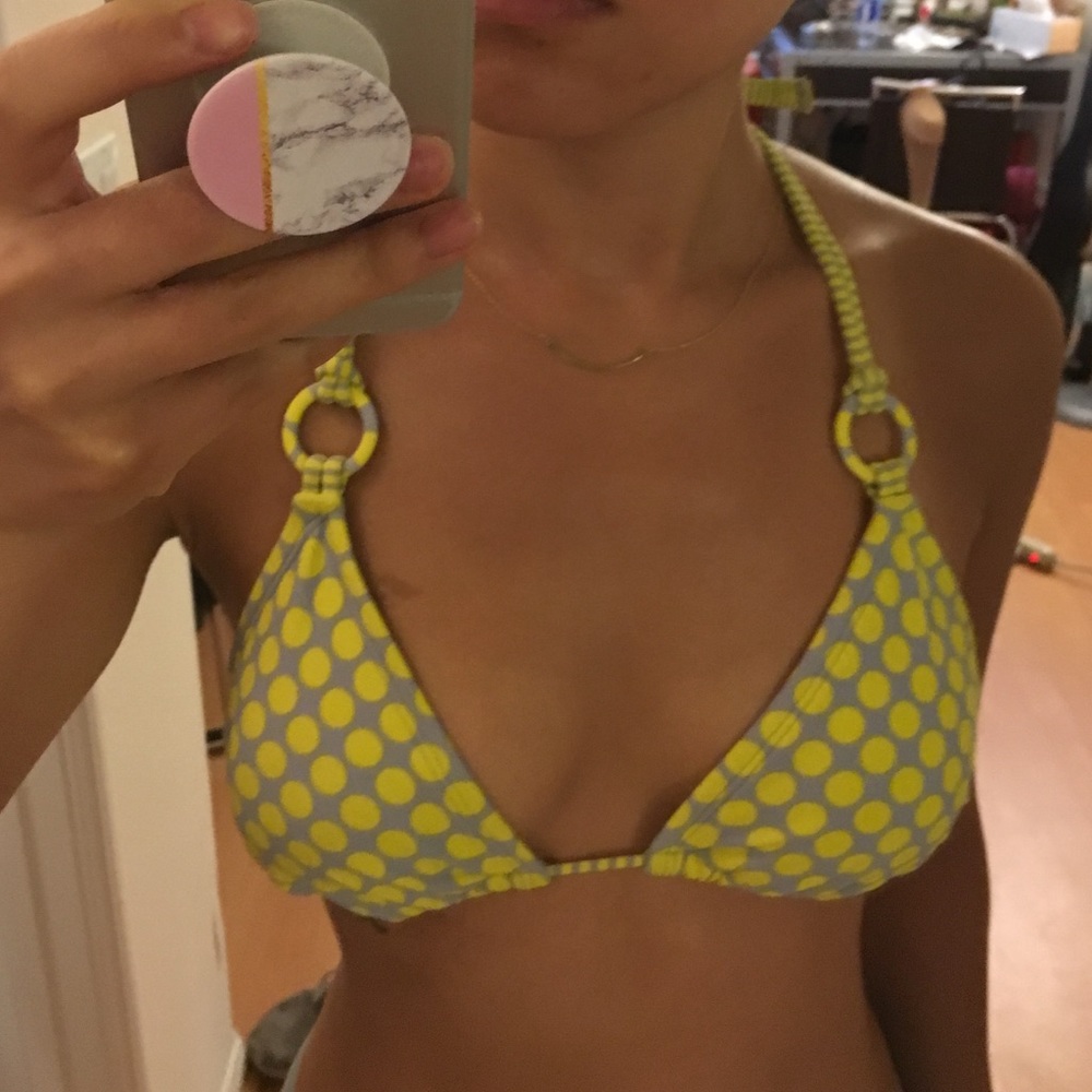 Yellow gray polka dot bikini M