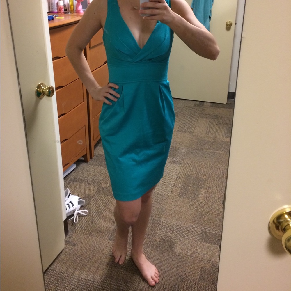 Express Blue deep v cocktail dress