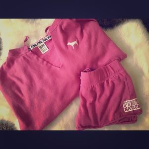 Vs pink hoodie and shorts set