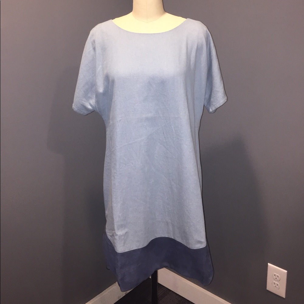 Denim dress with leather hem