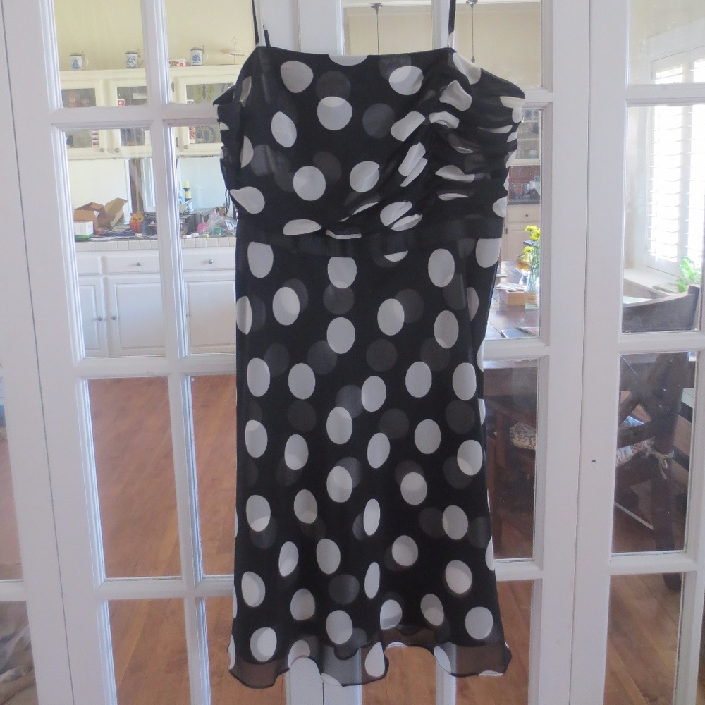 Spaghetti strap black dress with white polka dots
