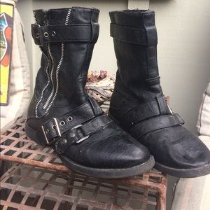 Black Moto Buckle Boots