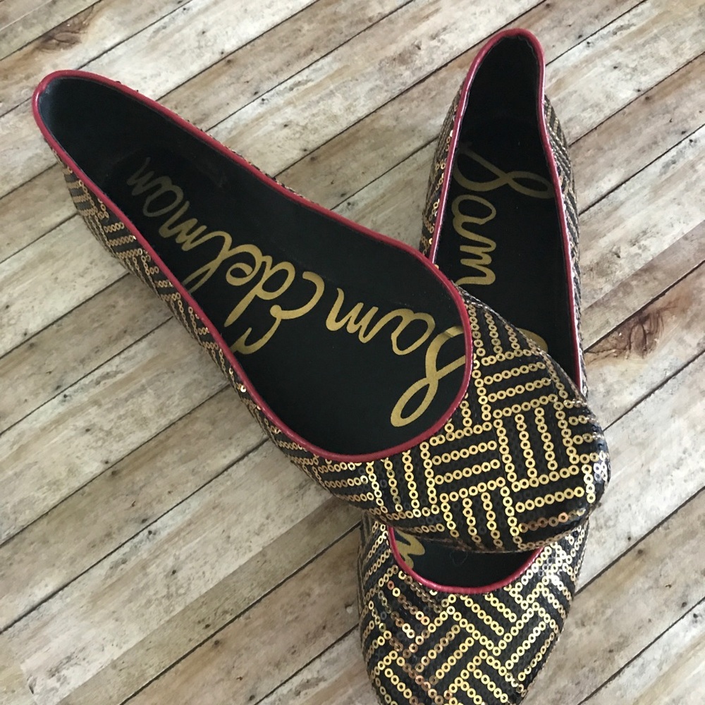 Sam Edelman Black Gold Sequin Flats Ballet